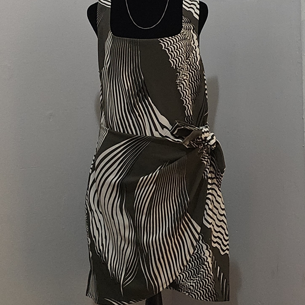 Express Asymmetrical Olive and White Dress
